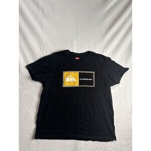 Y2K Quiksilver Box Yellow Logo Black Short Sleeve‎ Shirt Men's XXL *